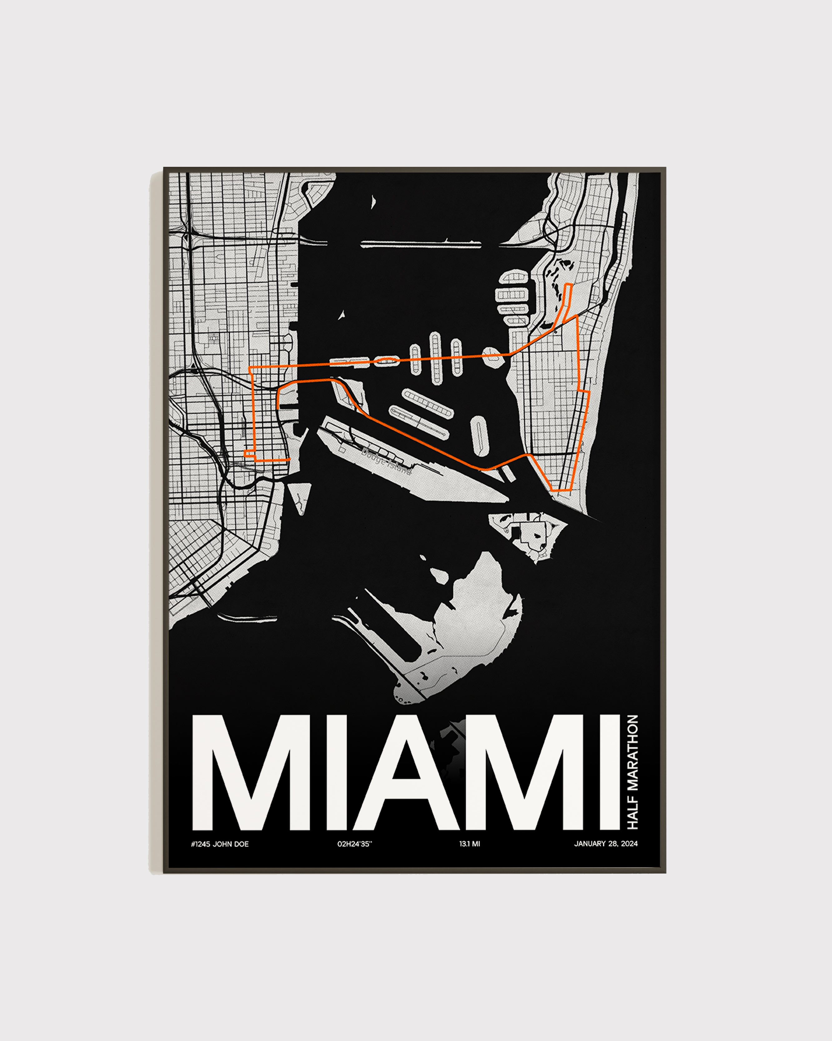 Affiche personnalisée Semi Marathon de Miami 2024 | Format A3 (29,7 x 42,0 cm)