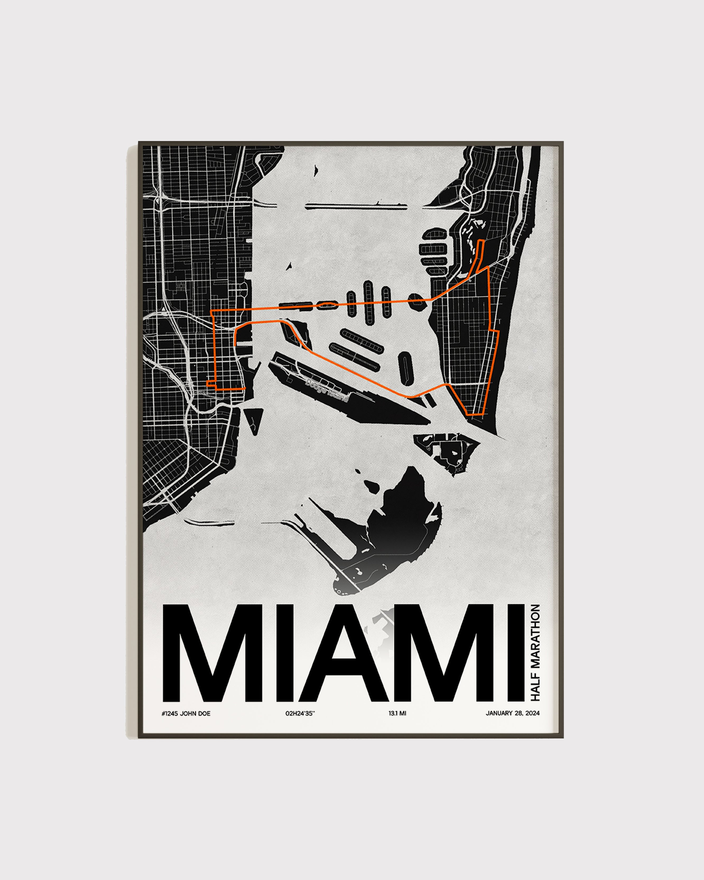 Affiche personnalisée Semi Marathon de Miami 2024 | Format A3 (29,7 x 42,0 cm)